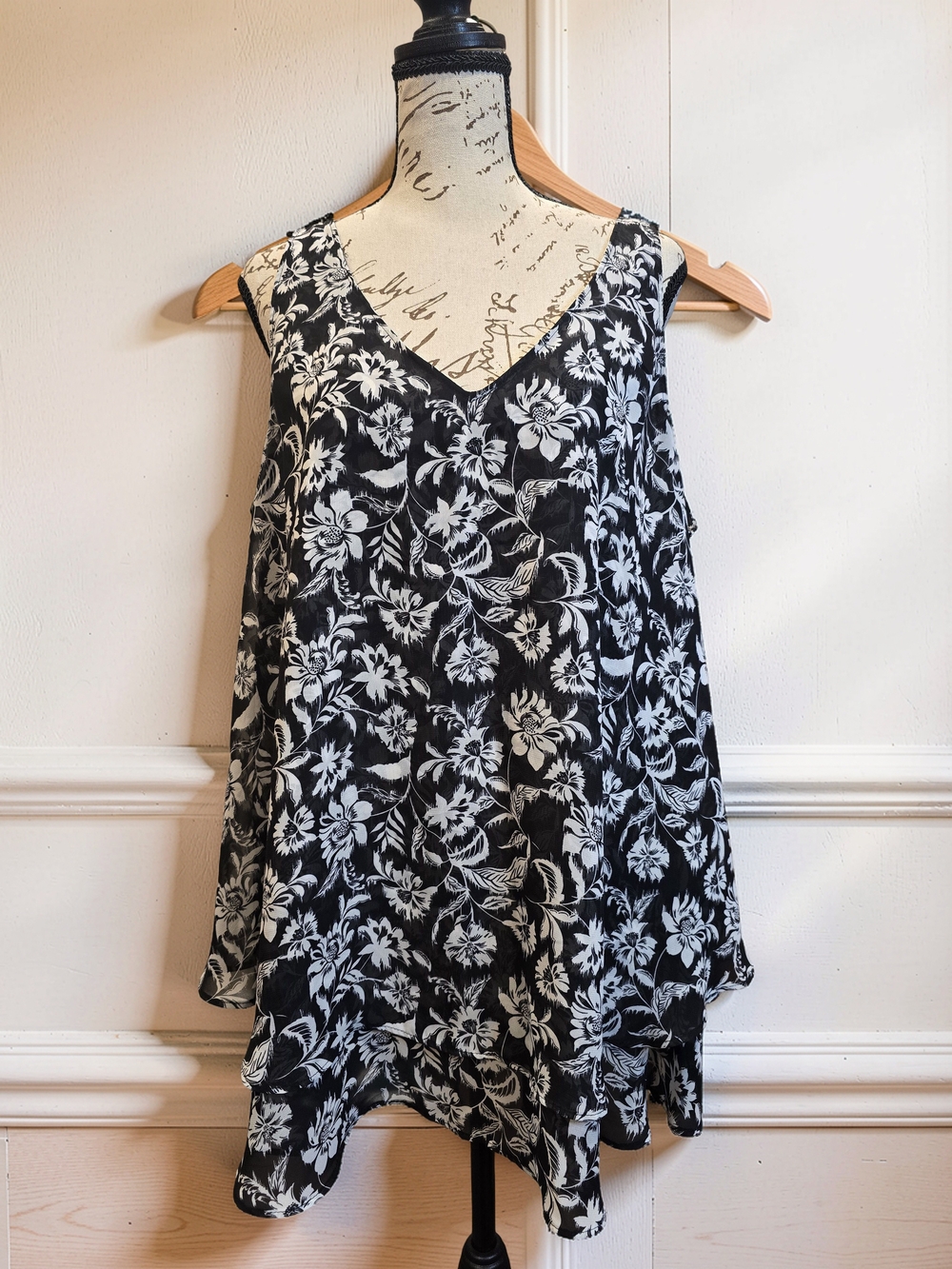 Lane Bryant Floral Chiffon Tiered Babydoll Blouse Top 14L